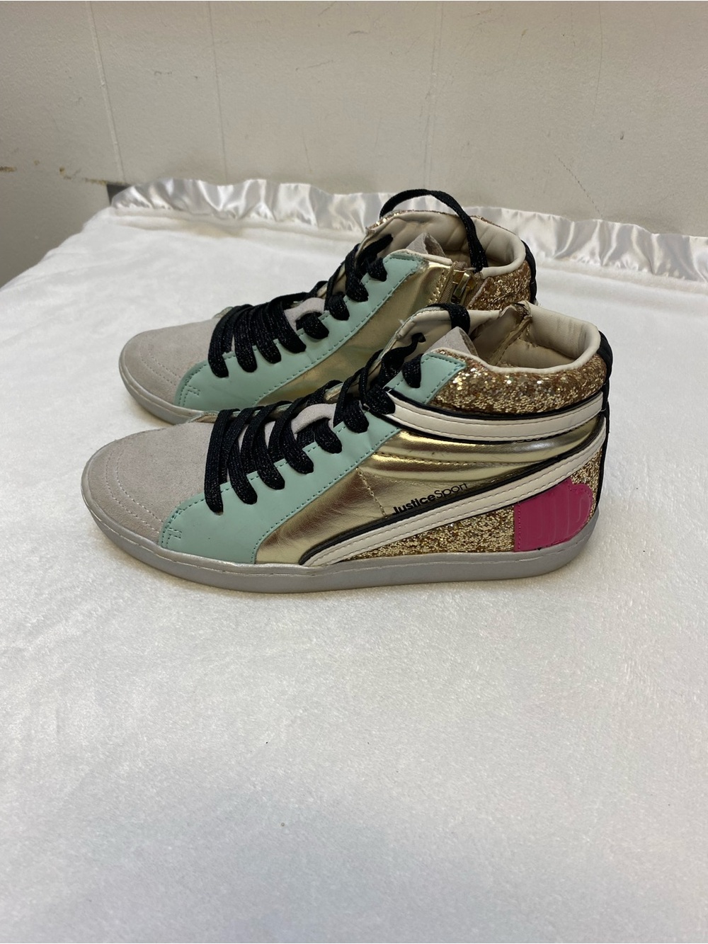 Justice Sport Mid Court Metallic gold Sneakers-Multicolors girls size 4